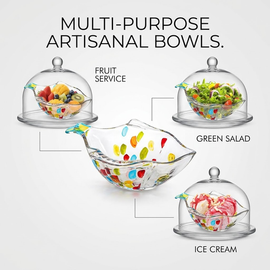Zylotixcosh 3-Piece Hand-Painted Colorful Crystal Glass Bowls - Cute Fish Shaped Serving Set