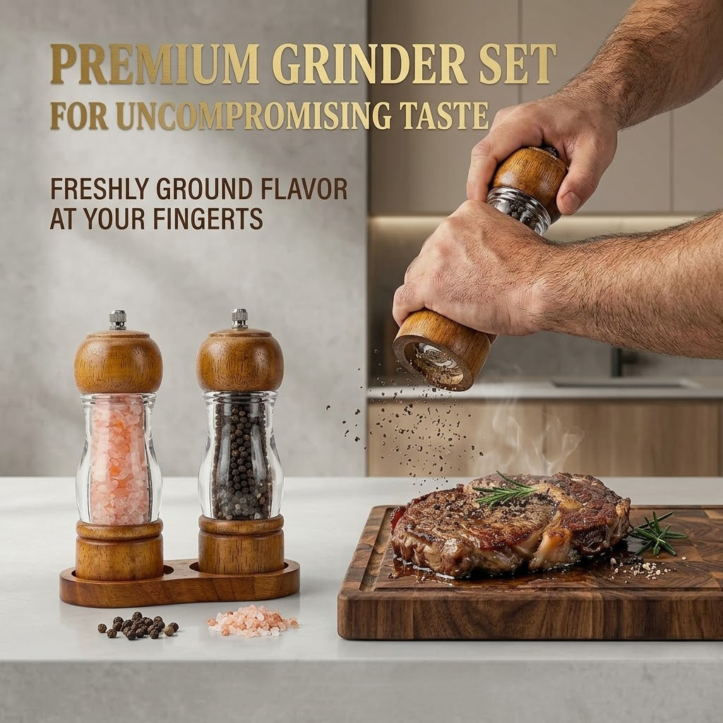 Zylotixcosh Oak Wood Pepper Grinder with Visible Window and Storage Tray - Manual Spice Mill with Adjustable Coarseness Ceramic Rotor, Professional Kitchen & Table Seasoning Tool