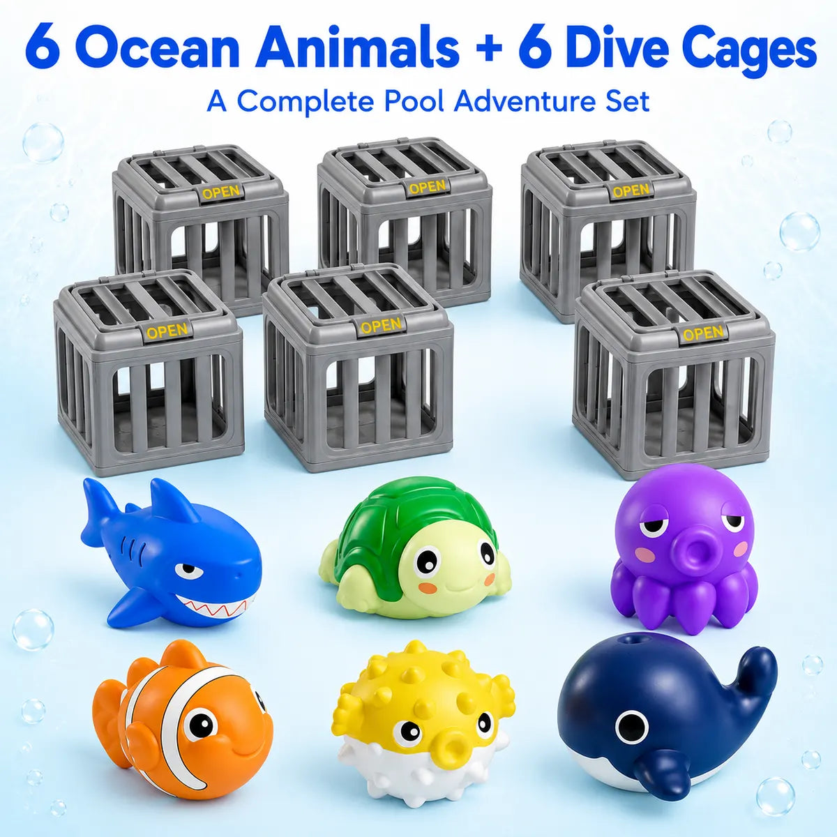 Ocean Rescue Set 💦 👑 Ocean Animal Pool Diving Toy Set - Toss, Dive, Press & Rescue