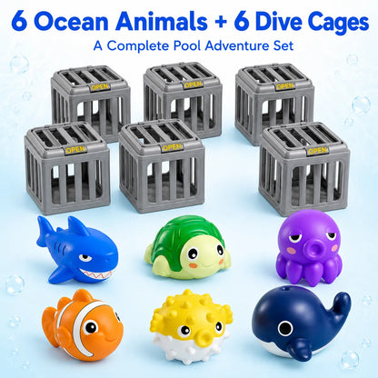 Ocean Rescue Set 💦 👑 Ocean Animal Pool Diving Toy Set - Toss, Dive, Press & Rescue