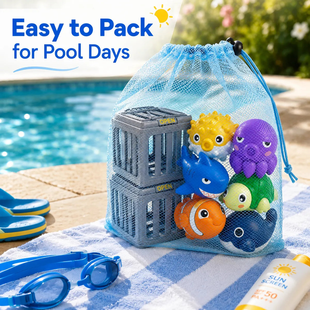 Ocean Rescue Set 💦 👑 Ocean Animal Pool Diving Toy Set - Toss, Dive, Press & Rescue
