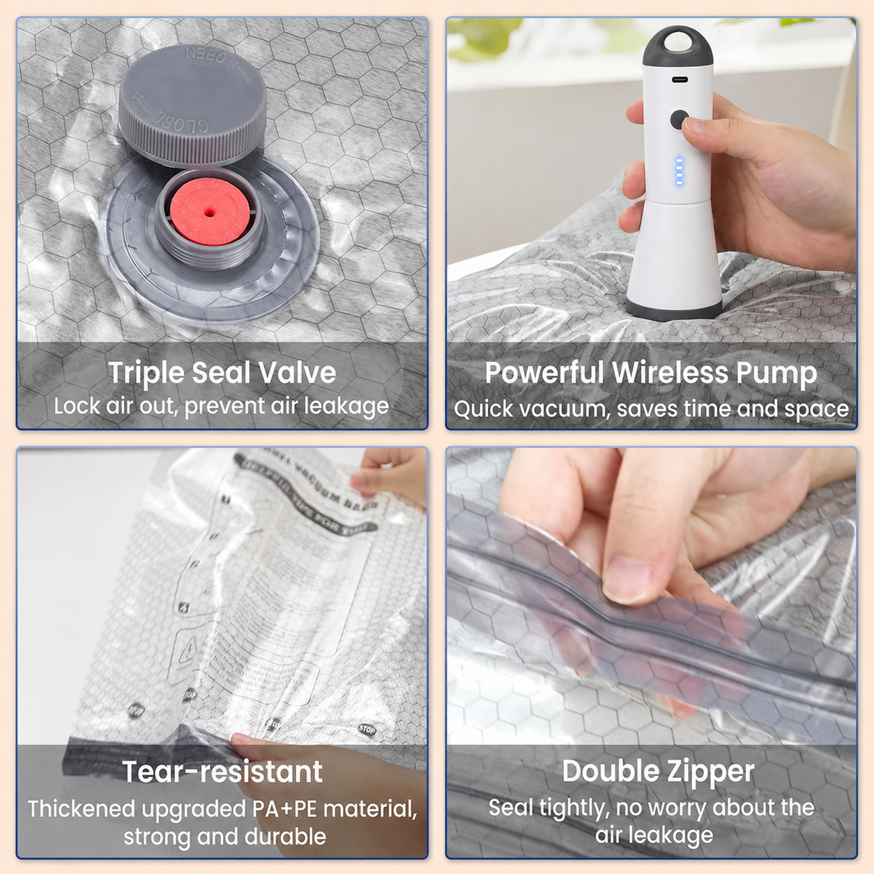 💞⚡50K+ SOLD!👵🧳  Cordless Vacuum Storage Set, 140L/min pump. Shrinks clothes, saves space. Waterproof & reusable. Holiday essential. 🎒