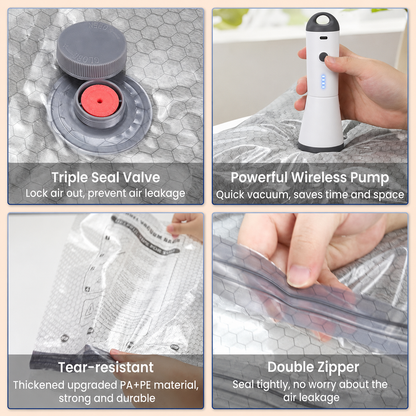 💞⚡50K+ SOLD!👵🧳  Cordless Vacuum Storage Set, 140L/min pump. Shrinks clothes, saves space. Waterproof & reusable. Holiday essential. 🎒