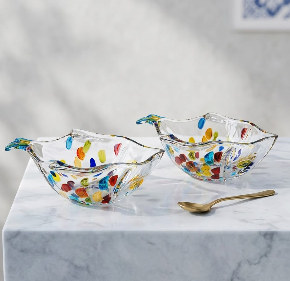 Zylotixcosh 3-Piece Hand-Painted Colorful Crystal Glass Bowls - Cute Fish Shaped Serving Set