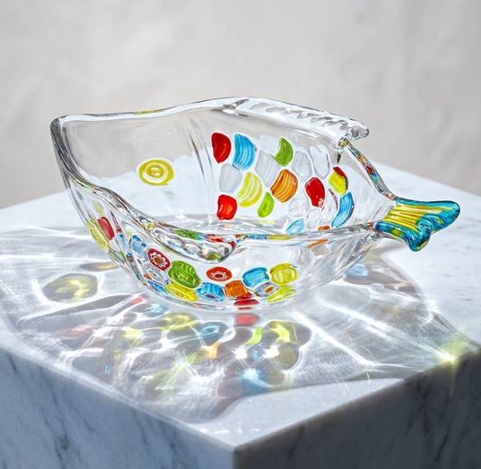 Zylotixcosh 3-Piece Hand-Painted Colorful Crystal Glass Bowls - Cute Fish Shaped Serving Set