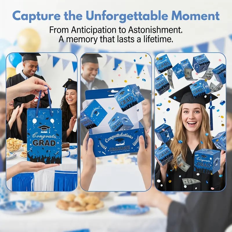 🔥Last Day 75% OFF🔥2026 Graduation Explosion Pop Gift Box 🎓 Surprise Bounce Cash Box Grad Party Gift Bag Set