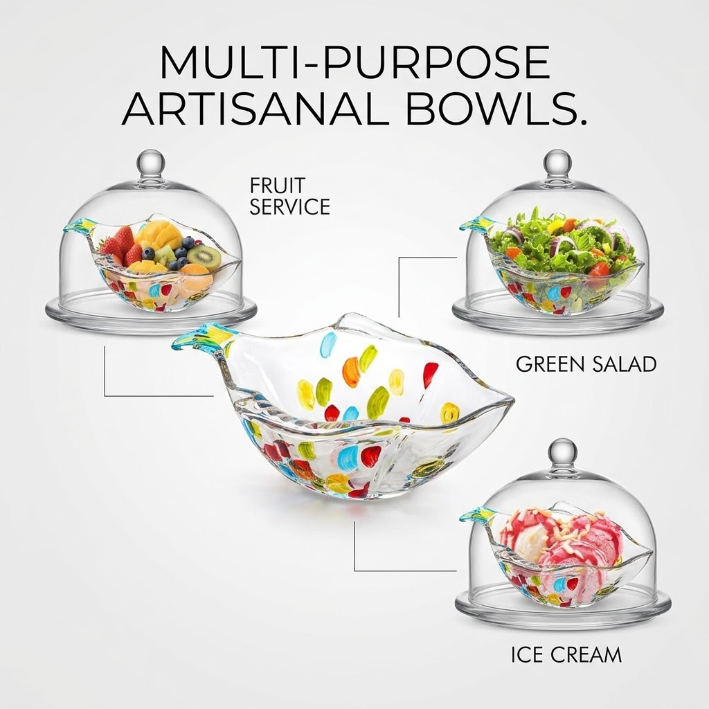 Zylotixcosh 3-Piece Hand-Painted Colorful Crystal Glass Bowls - Cute Fish Shaped Serving Set