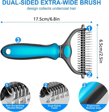 💞LAST DAY 50% OFF ✨🐾EdiJonah® Double-Sided Pet Grooming Brush – Hurtless Shedding & Dematting Undercoat Rake for Dogs and Cats