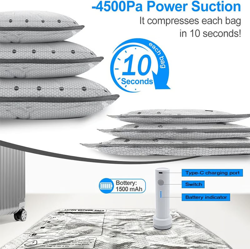 💞⚡50K+ SOLD!👵🧳  Cordless Vacuum Storage Set, 140L/min pump. Shrinks clothes, saves space. Waterproof & reusable. Holiday essential. 🎒