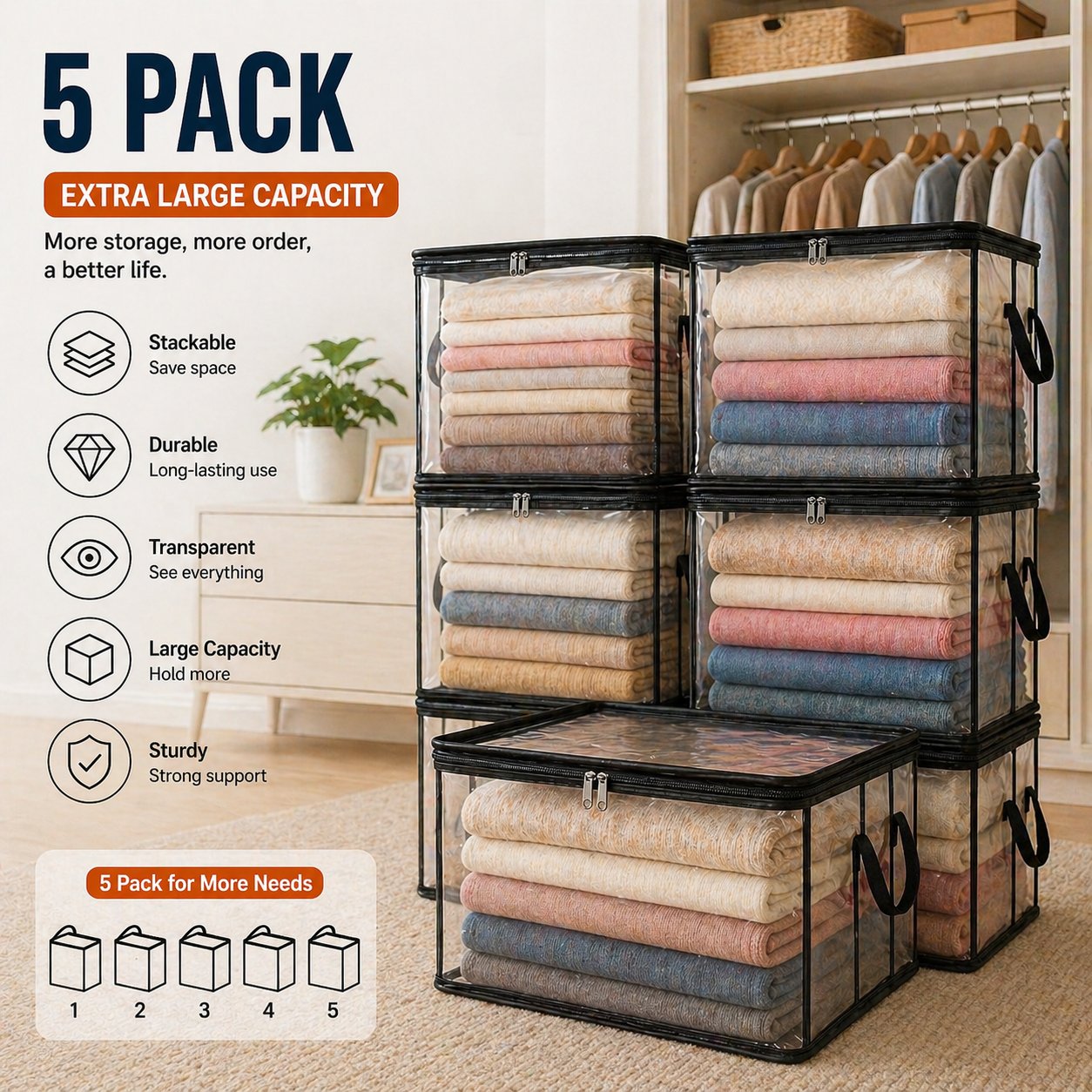 🎁💞LAST DAY 75% OFF ✨📦Beddys® Large Heavy-Duty Thick Plastic Clear Storage