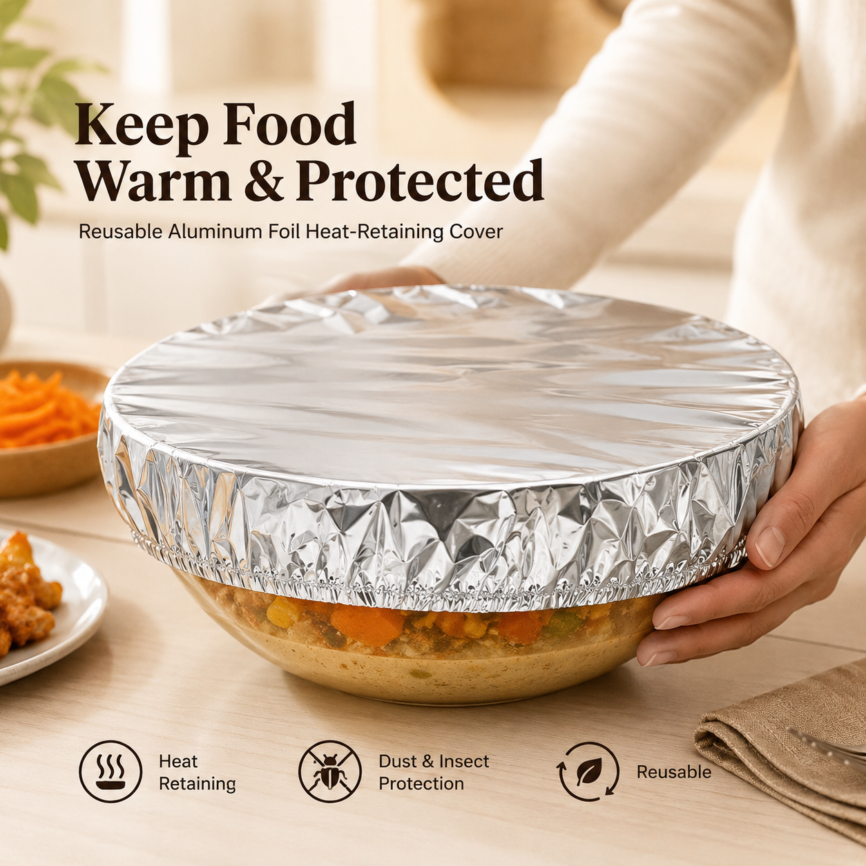 🌈2026 HOT SALE🥳💥 50% OFF! Home dining table & food container aluminum foil heat-retaining cover
