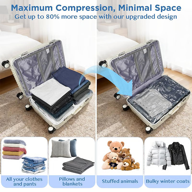 💞⚡50K+ SOLD!👵🧳  Cordless Vacuum Storage Set, 140L/min pump. Shrinks clothes, saves space. Waterproof & reusable. Holiday essential. 🎒