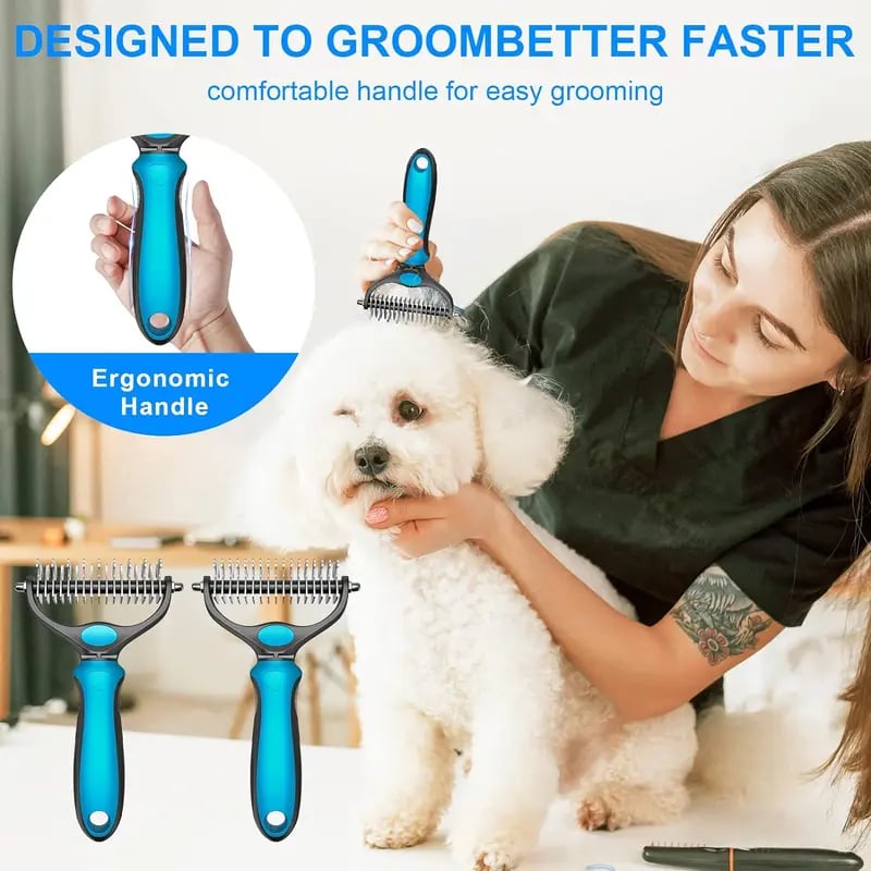 💞LAST DAY 50% OFF ✨🐾EdiJonah® Double-Sided Pet Grooming Brush – Hurtless Shedding & Dematting Undercoat Rake for Dogs and Cats