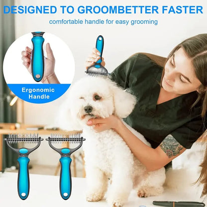 💞LAST DAY 50% OFF ✨🐾EdiJonah® Double-Sided Pet Grooming Brush – Hurtless Shedding & Dematting Undercoat Rake for Dogs and Cats