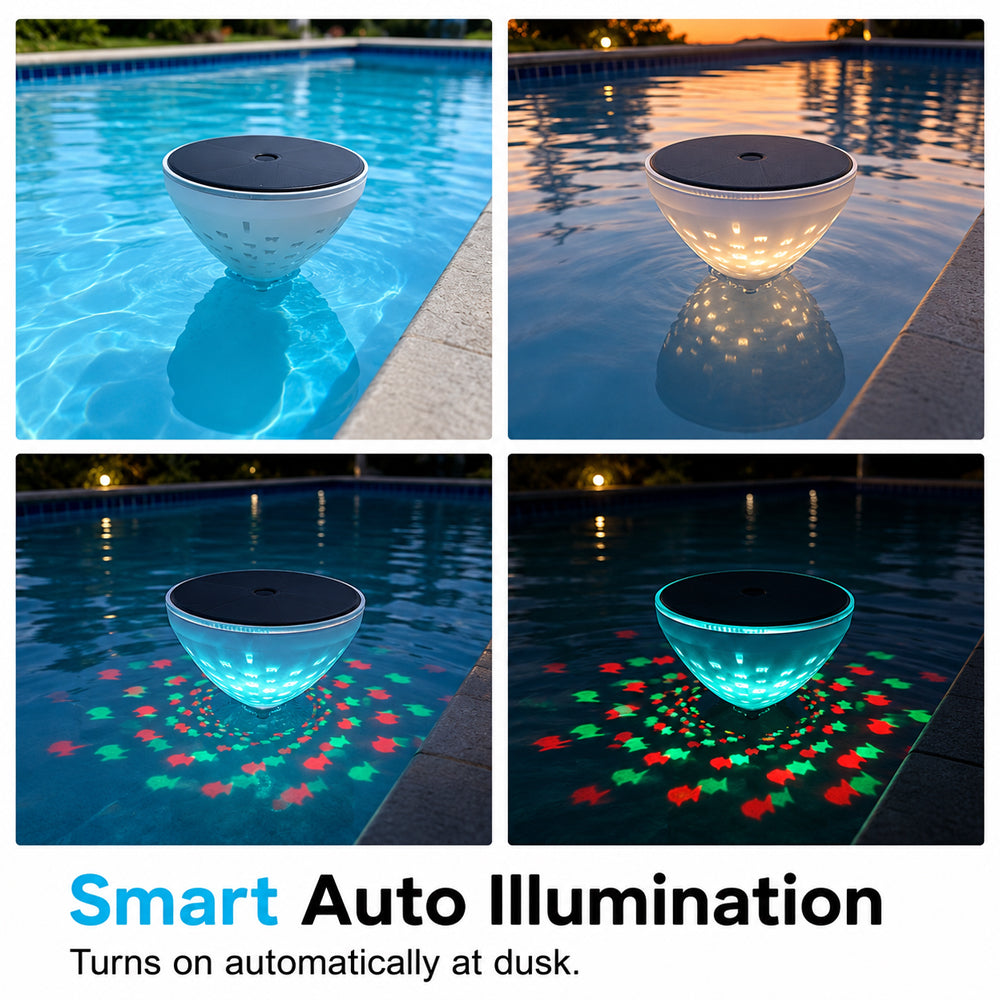 SOLAR FLOATING POOL LIGHT 🌊 ☀️ With Colorful Fish Projection