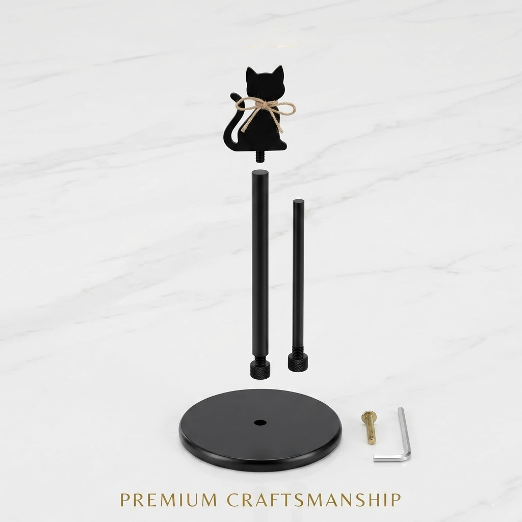 Beddys® | Artisanal Cat Wooden Paper Towel Holder with Rotating Base - Handcrafted Decorative Kitchen Roll Dispenser
