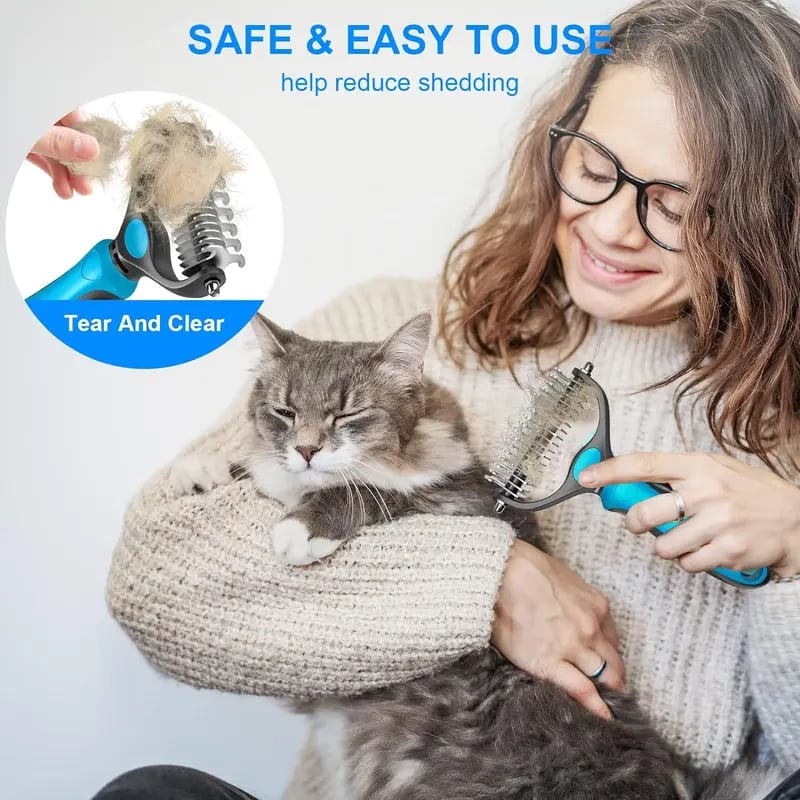 💞LAST DAY 50% OFF ✨🐾EdiJonah® Double-Sided Pet Grooming Brush – Hurtless Shedding & Dematting Undercoat Rake for Dogs and Cats