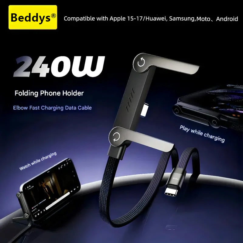 ⚡Official Store | 🔥Beddys® 2-in-1 Invisible Holder Charger Cable - 240W Fast Charging Cord with Built-In Phone Stand
