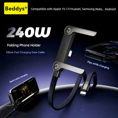 ⚡Official Store | 🔥Beddys® 2-in-1 Invisible Holder Charger Cable - 240W Fast Charging Cord with Built-In Phone Stand