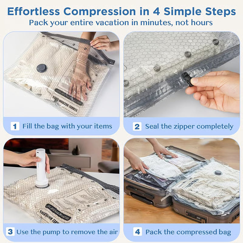 💞⚡50K+ SOLD!👵🧳  Cordless Vacuum Storage Set, 140L/min pump. Shrinks clothes, saves space. Waterproof & reusable. Holiday essential. 🎒