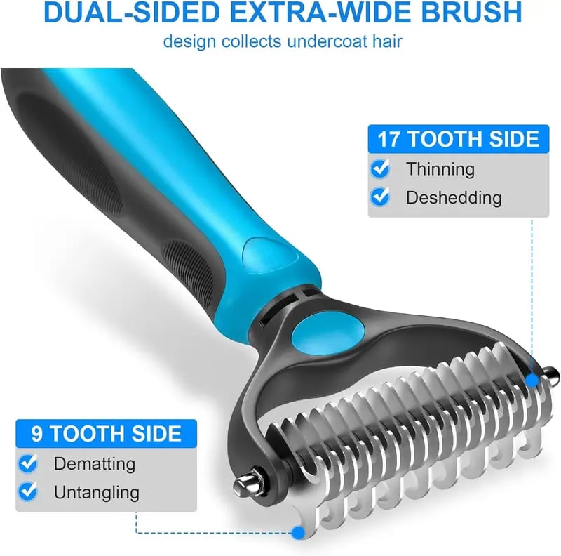 💞LAST DAY 50% OFF ✨🐾EdiJonah® Double-Sided Pet Grooming Brush – Hurtless Shedding & Dematting Undercoat Rake for Dogs and Cats