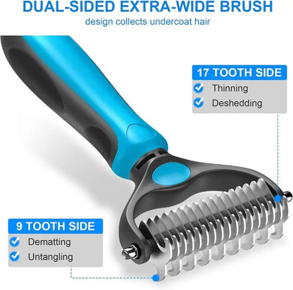 💞LAST DAY 50% OFF ✨🐾EdiJonah® Double-Sided Pet Grooming Brush – Hurtless Shedding & Dematting Undercoat Rake for Dogs and Cats