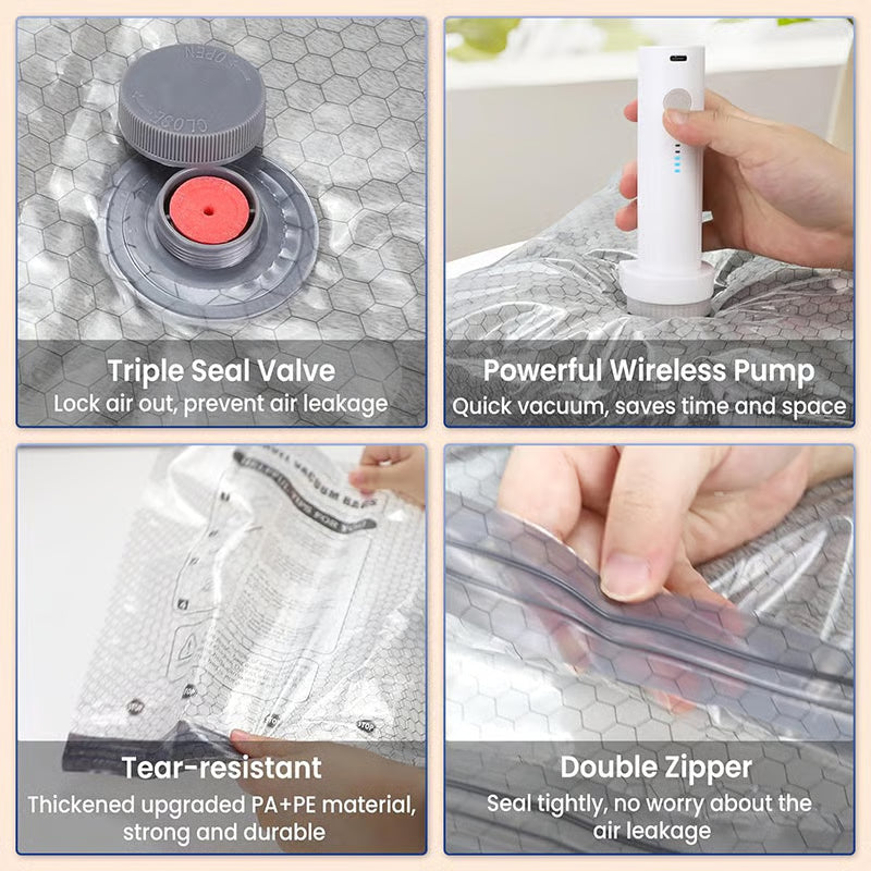 💞⚡50K+ SOLD!👵🧳  Cordless Vacuum Storage Set, 140L/min pump. Shrinks clothes, saves space. Waterproof & reusable. Holiday essential. 🎒