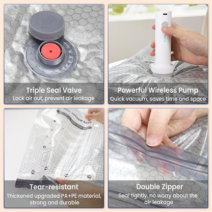 💞⚡50K+ SOLD!👵🧳  Cordless Vacuum Storage Set, 140L/min pump. Shrinks clothes, saves space. Waterproof & reusable. Holiday essential. 🎒