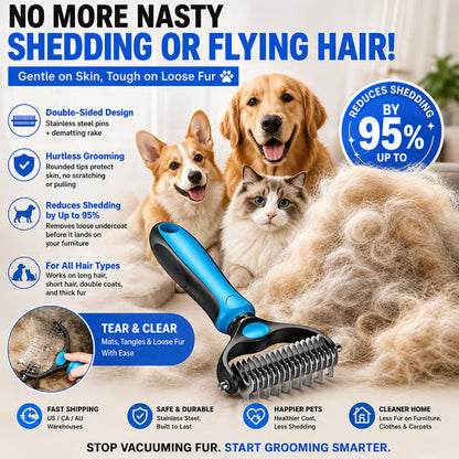 💞LAST DAY 50% OFF ✨🐾EdiJonah® Double-Sided Pet Grooming Brush – Hurtless Shedding & Dematting Undercoat Rake for Dogs and Cats