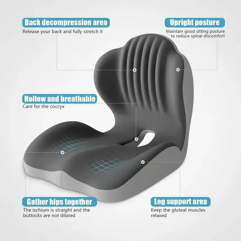 🔥LAST DAY 50% OFF Ergonomic Memory Foam Seat Cushion with Lumbar & Back Support, Relieves Back Pain, Reduces Pressure