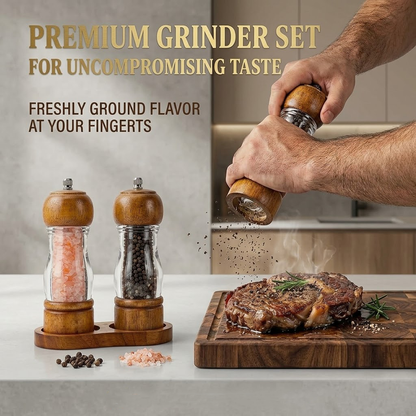 Zylotixcosh Oak Wood Pepper Grinder with Visible Window and Storage Tray - Manual Spice Mill with Adjustable Coarseness Ceramic Rotor, Professional Kitchen & Table Seasoning Tool