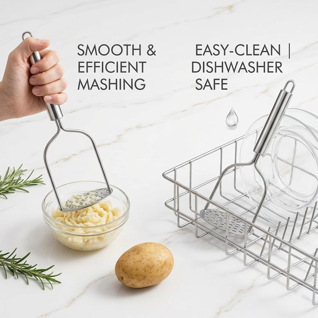 Beddys® Set of 2 Stainless Steel Potato Mashers - Professional Grade Food Smasher & Kitchen Mashing Tool