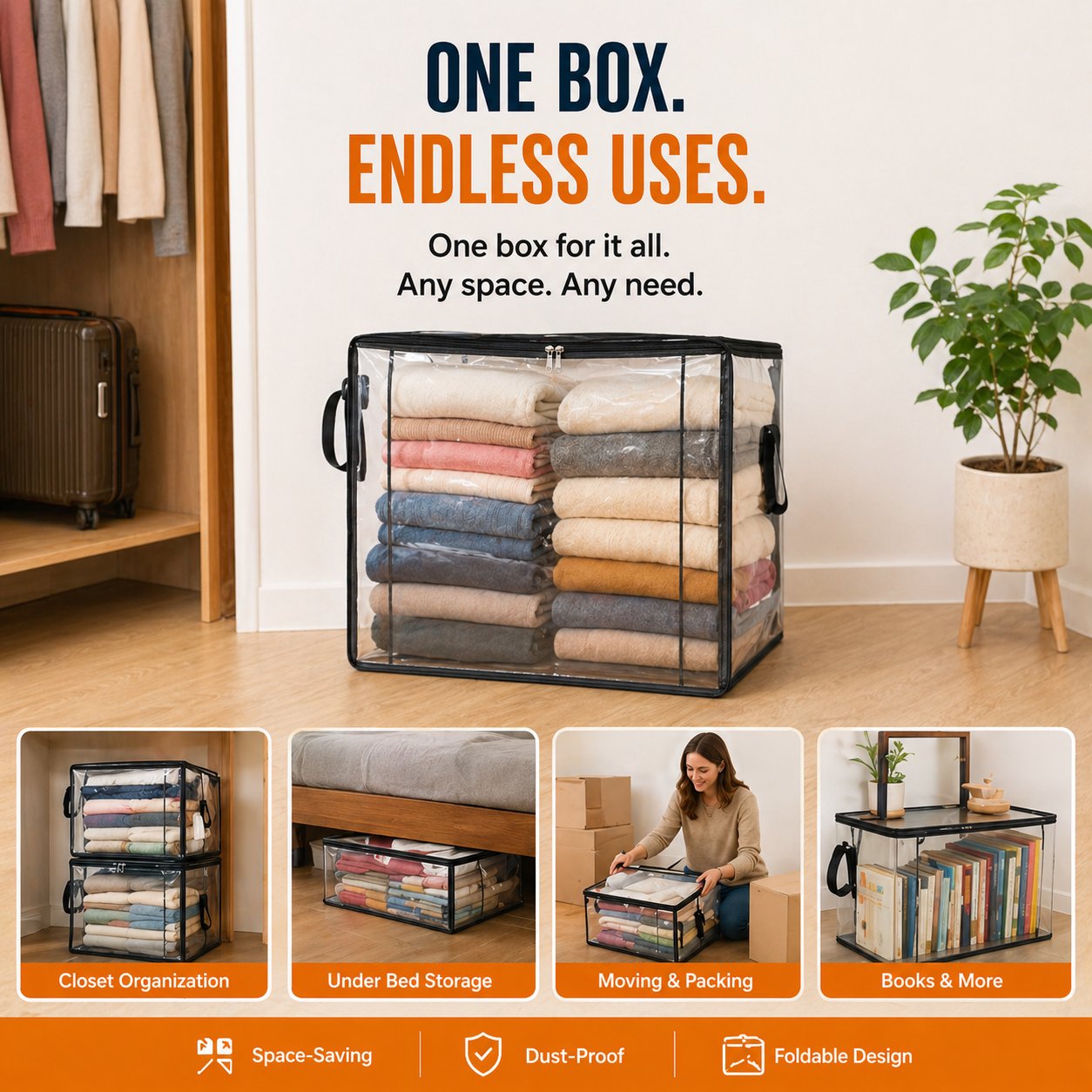 🎁💞LAST DAY 75% OFF ✨📦Beddys® Large Heavy-Duty Thick Plastic Clear Storage