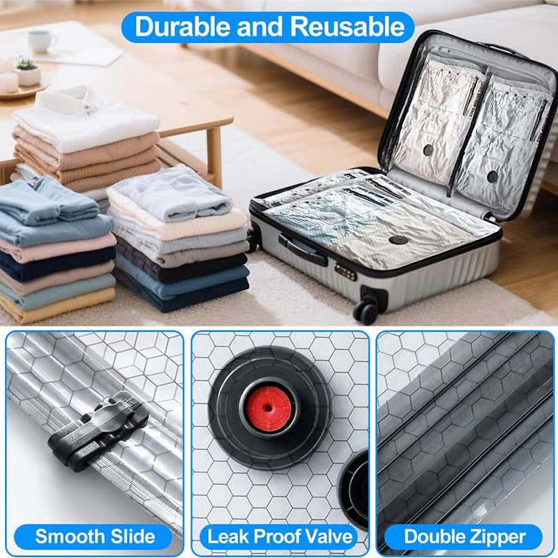 💞⚡50K+ SOLD!👵🧳  Cordless Vacuum Storage Set, 140L/min pump. Shrinks clothes, saves space. Waterproof & reusable. Holiday essential. 🎒