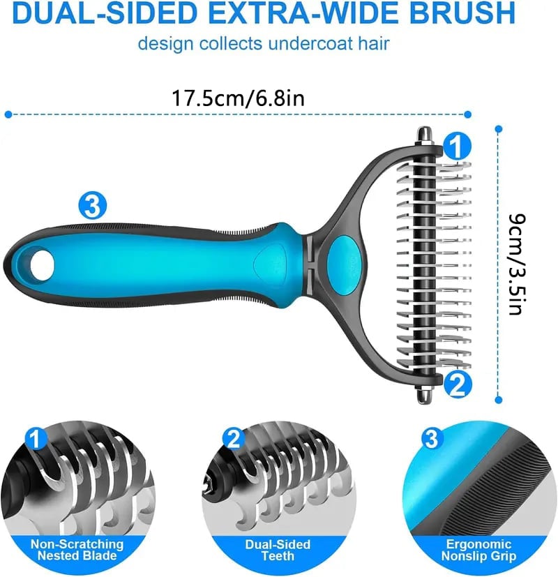 💞LAST DAY 50% OFF ✨🐾EdiJonah® Double-Sided Pet Grooming Brush – Hurtless Shedding & Dematting Undercoat Rake for Dogs and Cats