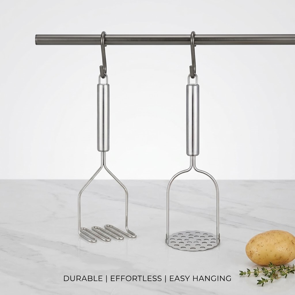 Beddys® Set of 2 Stainless Steel Potato Mashers - Professional Grade Food Smasher & Kitchen Mashing Tool