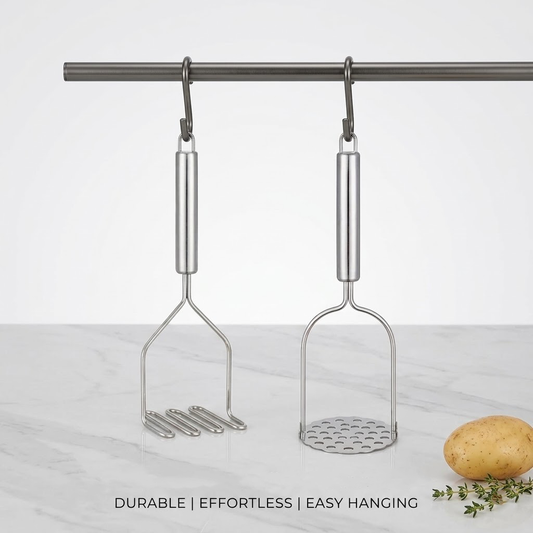 Zylotixcosh Set of 2 Stainless Steel Potato Mashers - Professional Grade Food Smasher & Kitchen Mashing Tool