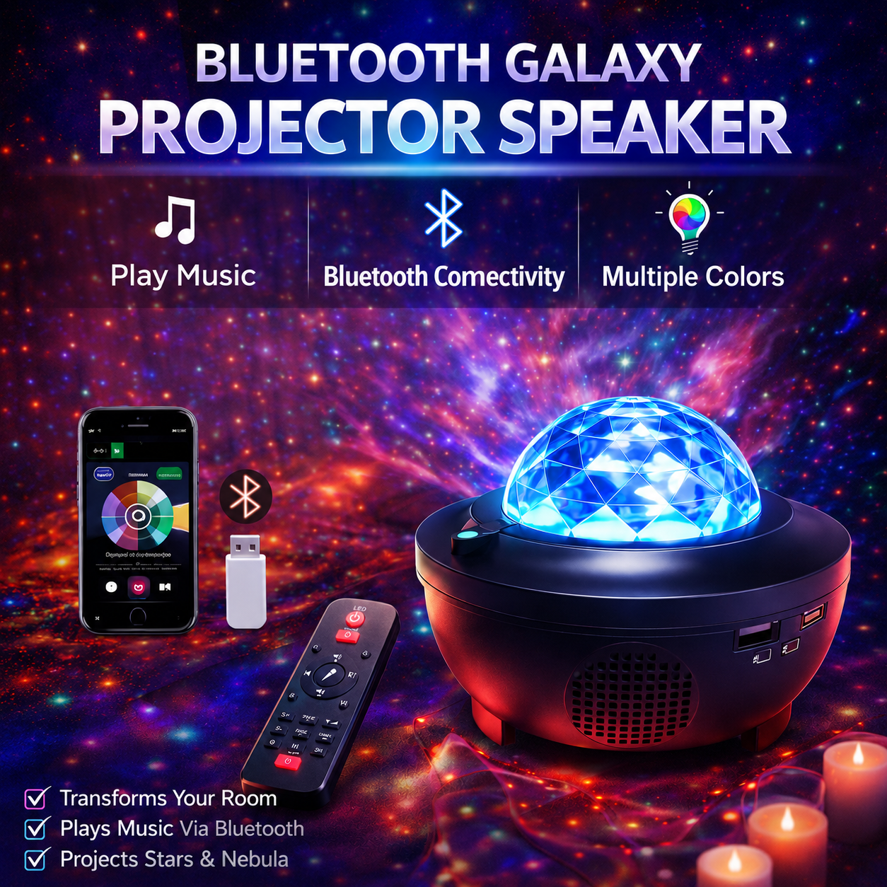 🌈2026 HOT SALE🥳💥LAST DAY 50% OFF! Bluetooth Music Rotating Star Projector Night Light