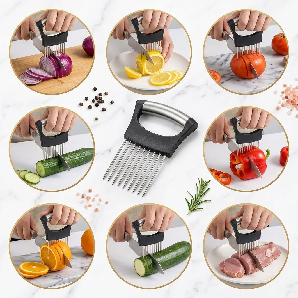 Beddys® Premium Stainless Steel Vegetable Chopper and Tomato Slicer - Multi-functional Manual Kitchen Cutter & Slicer Tool