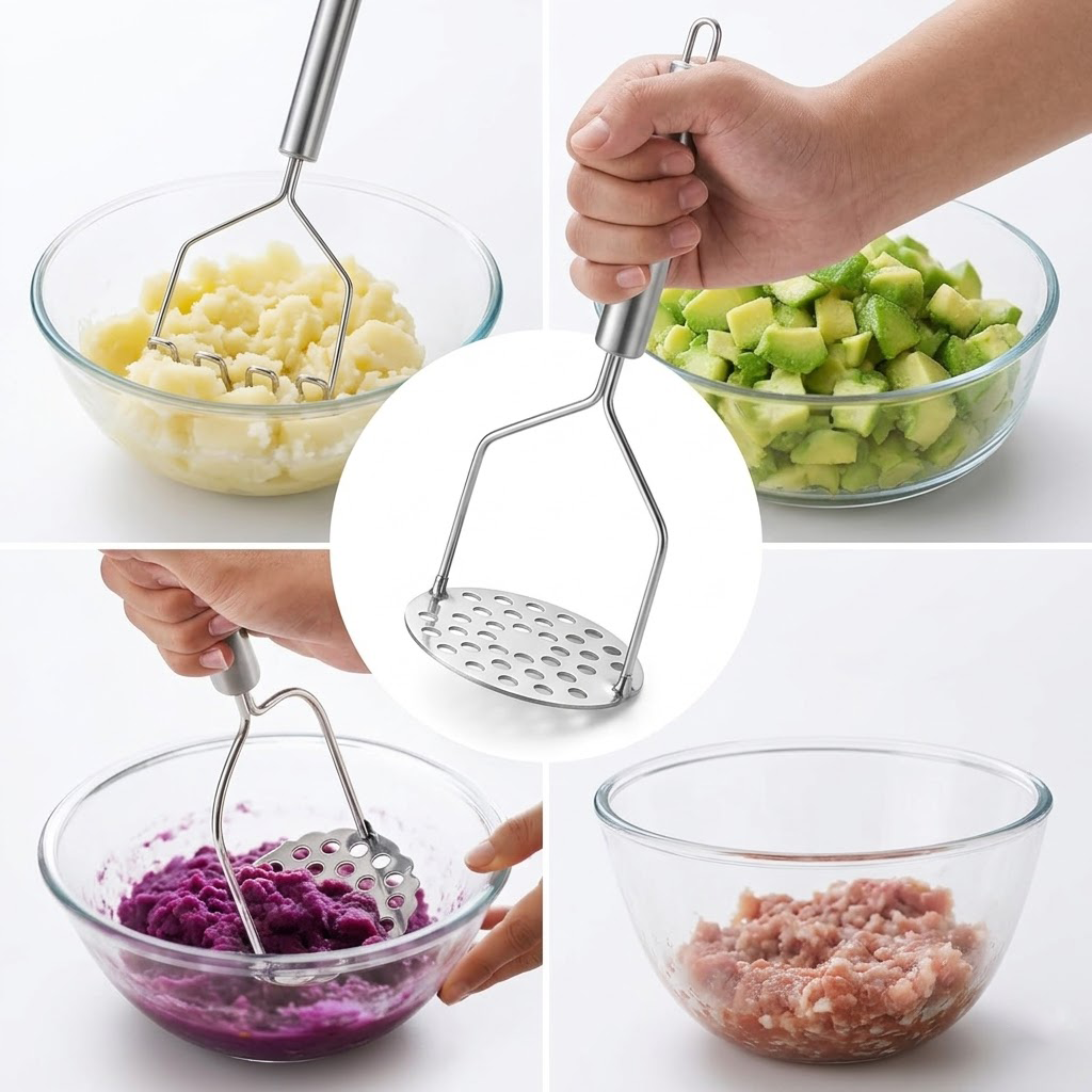 Beddys® Set of 2 Stainless Steel Potato Mashers - Professional Grade Food Smasher & Kitchen Mashing Tool