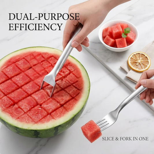 Zylotixcosh Stainless Steel 2-in-1 Fruit Slicer & Fork - Portable Watermelon Cutter, Dual-Head Kitchen Gadget for Summer Fruit Salads