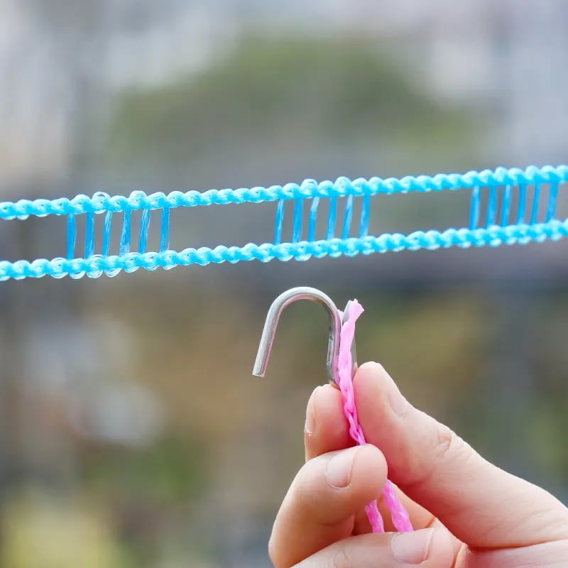 Clothesline for Outside, Adjustable Clothes line,Windproof Clothesline with Hooks, Indoor and Outdoor Laundry and Drying Lines,Ideal Camping & Travel Essentials