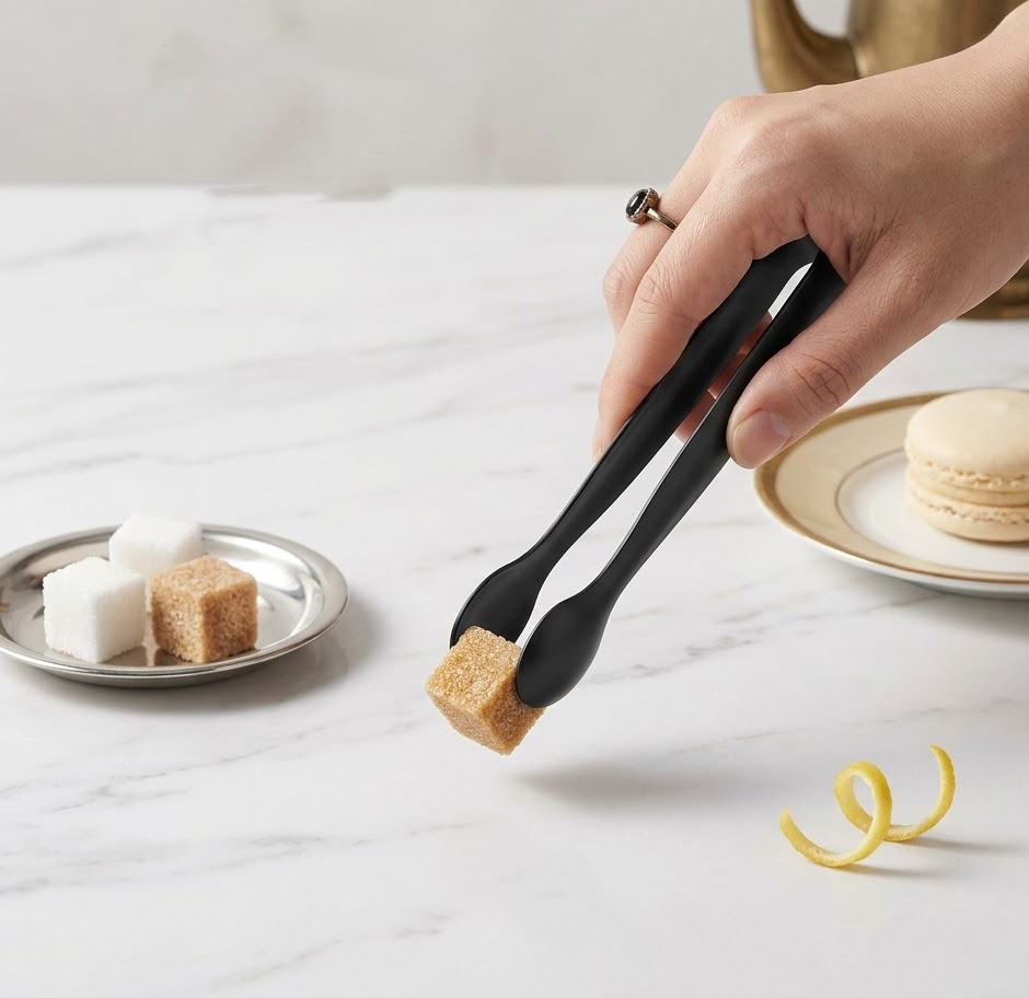 Beddys® Premium Matte Black Mini Tongs - Versatile Stainless Steel Serving Tool for Coffee, Sweets & Appetizers