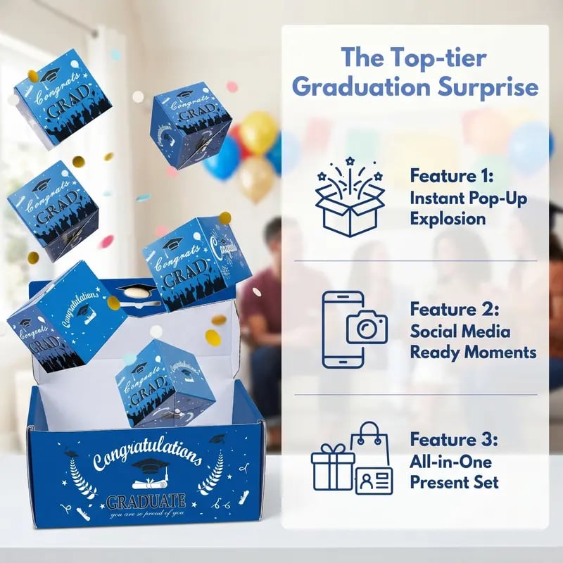 🔥Last Day 75% OFF🔥2026 Graduation Explosion Pop Gift Box 🎓 Surprise Bounce Cash Box Grad Party Gift Bag Set