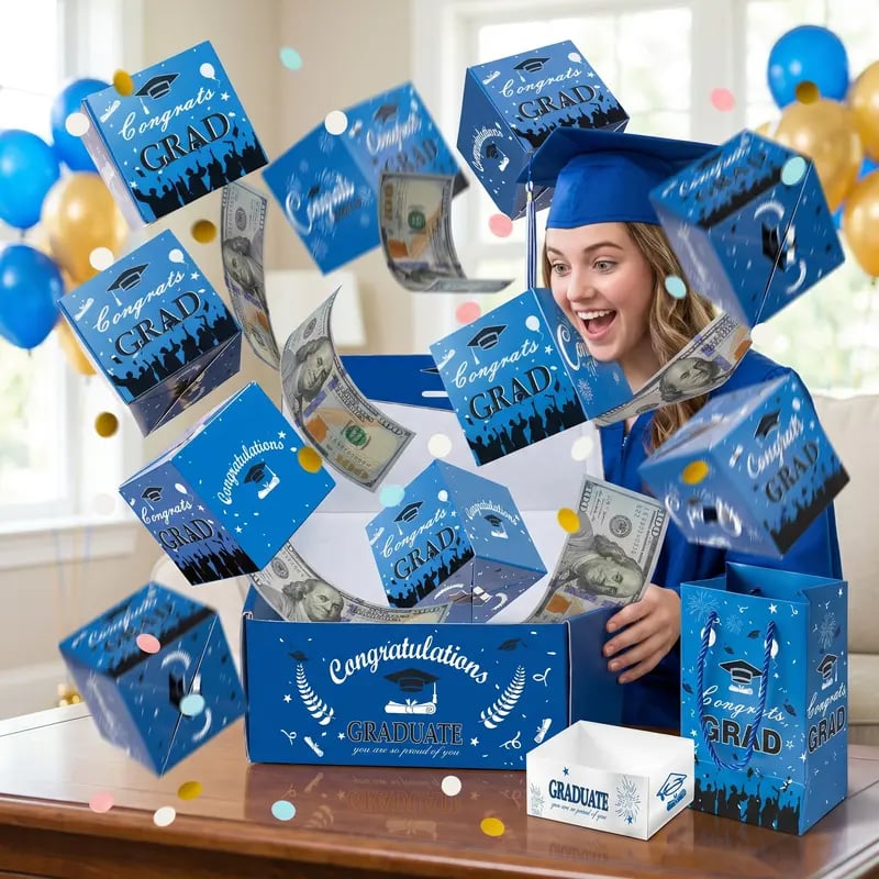 🔥Last Day 75% OFF🔥2026 Graduation Explosion Pop Gift Box 🎓 Surprise Bounce Cash Box Grad Party Gift Bag Set