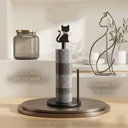 Beddys® | Artisanal Cat Wooden Paper Towel Holder with Rotating Base - Handcrafted Decorative Kitchen Roll Dispenser