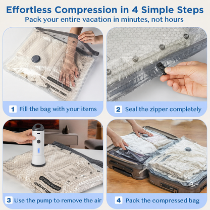 💞⚡50K+ SOLD!👵🧳  Cordless Vacuum Storage Set, 140L/min pump. Shrinks clothes, saves space. Waterproof & reusable. Holiday essential. 🎒