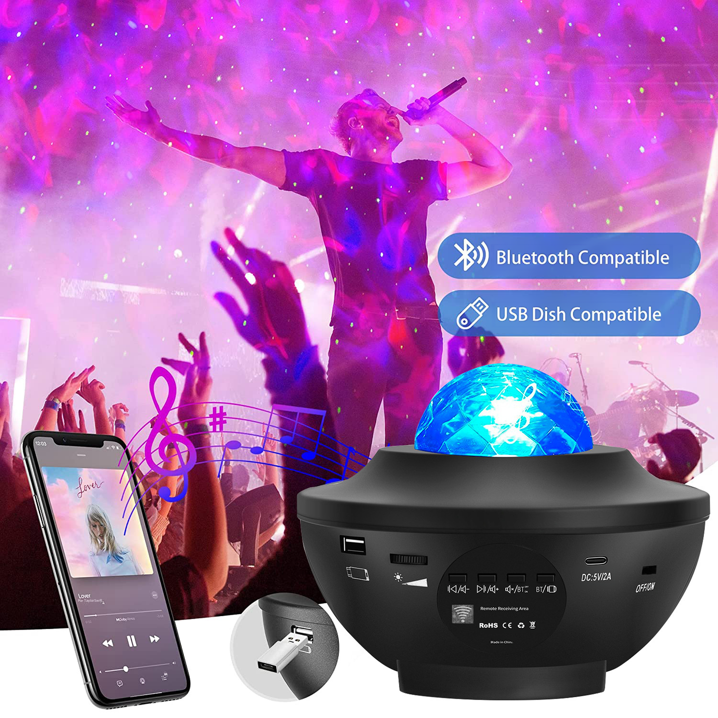 🌈2026 HOT SALE🥳💥LAST DAY 50% OFF! Bluetooth Music Rotating Star Projector Night Light