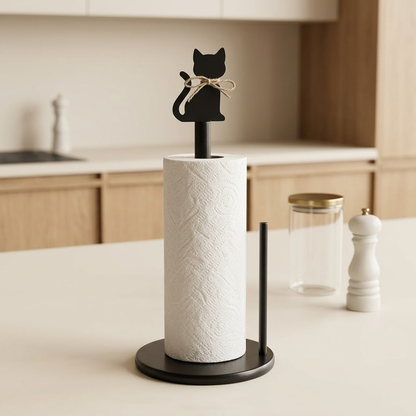 Beddys® | Artisanal Cat Wooden Paper Towel Holder with Rotating Base - Handcrafted Decorative Kitchen Roll Dispenser